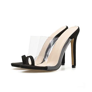 DEleventh  Women Ladies Formal Shoes  New PVC Transparent Fashion Sandals Stiletto  High Heels  Slipper Size35-40 Black  Orange