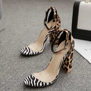 101073 DEleventh Shoes Woman Sexy Leopard Transparent PVC High Heels Sandals In Stock Wholesale Party Coarser Heel Shoes Hot