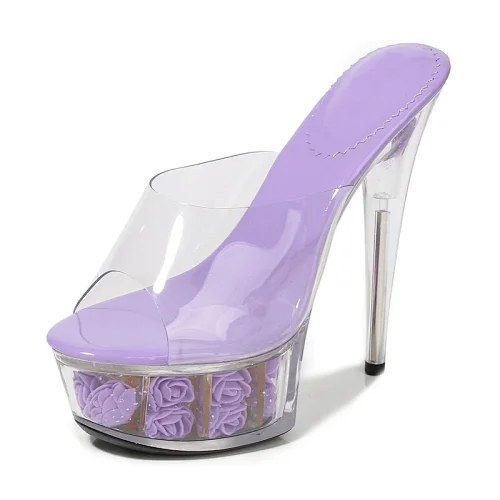 1500 Summer 2021 Clear Platform Slides Wedge Shoes 14cm Heels Slip On Slide Sandals Shoes Women with flowers