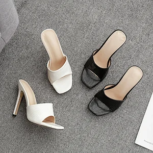 101306  2020 Stilettos Woman Pumps Classics Slip On High Heels PU Leather Slippers Open Toe Sandals New Fashion Shoes