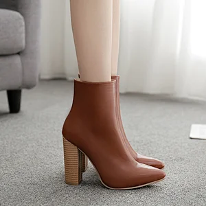 DEleventh Shoes Woman Brown Knight Boot Sexy Fashion Pointy Toe New PU Leather Coarser High Heels Elegant Shoes Winter Wholesale