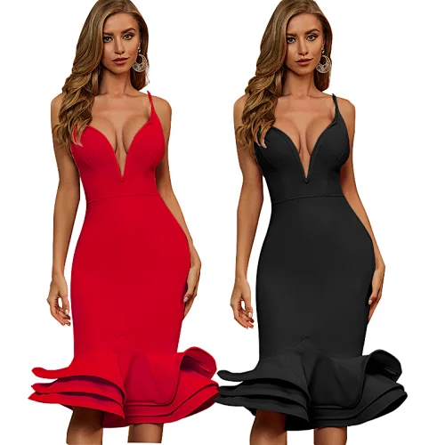 Fashion Women cb  Deep V Neck Luxury Bodycon Party Dress Elegant Mermaid Dresses Evening Bandage Dress
