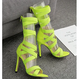 DEleventh Woman Shoes Elastic Band Crossed Tied New Fashion Sandals Stiletto High Heels Sexy Ladies Dress Shoes Green Plus Size