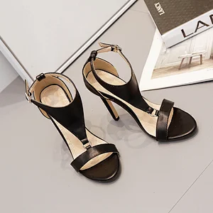 DEleventh Women Shoes Hot Selling 2020 New PU Leather  Fashion Sandals Peep-Toe Rome Stiletto Heels Formal  Shoes Black Brown