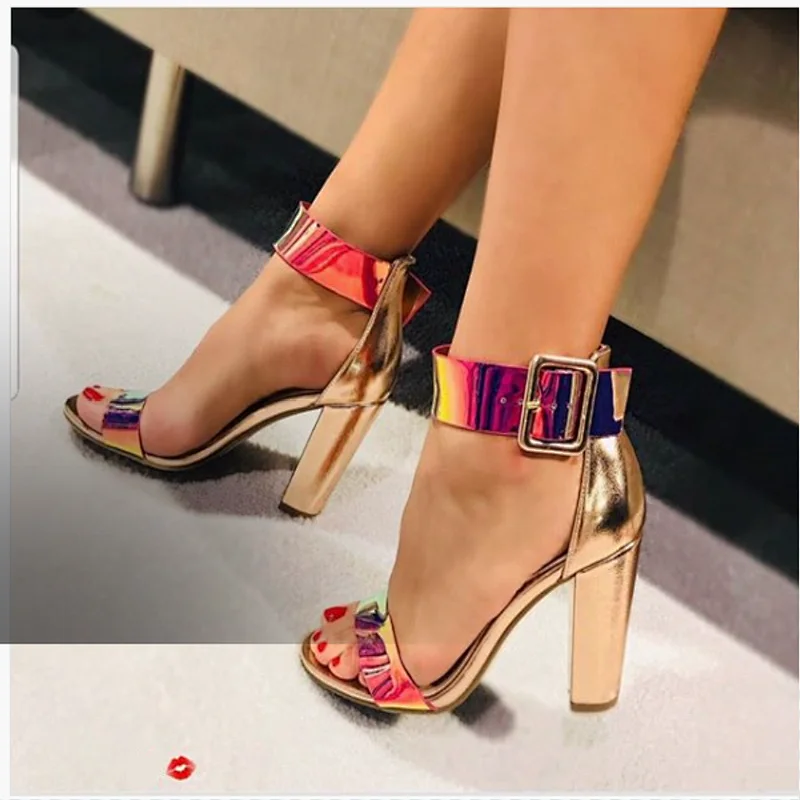 Deleventh Shoes Woman Summer Sexy Buckle Strap Roman Formal Shoes Coarser High Heel New Style Shoes 2020 Gold In Stock Wholesale