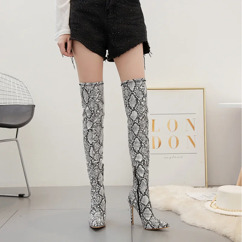 101473  Sexy dress fashion high heel over knee snake print stretch boot colorful plus size lady boot