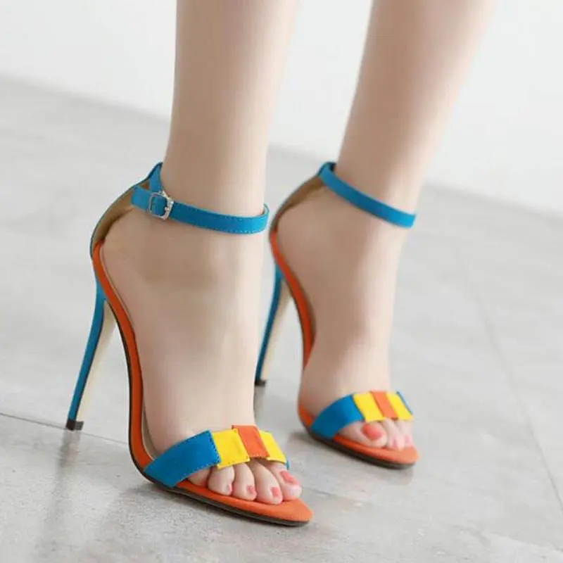 101907DEleventh Shoes Woman Stiletto High Heels Ladies Sandals New Fashion Suede Color Matching Simple Slim Heels Formal