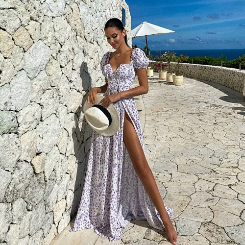 Halter Neck A Line Dress Summer Long Dresses Women Clothing Maxi Casual Dress