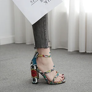 Summer New Shoes PU Open Toe Block Heel Sandals Serpentine High Heels Ladies Sandals Zipper Fashion Women Pumps