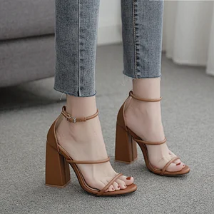 DEleventh Shoes Woman 2020 New Fashion PU Leather Peep-Toe Heels Sandals Rome  Coarser High Heels Ladies Dress Shoes Plus Size