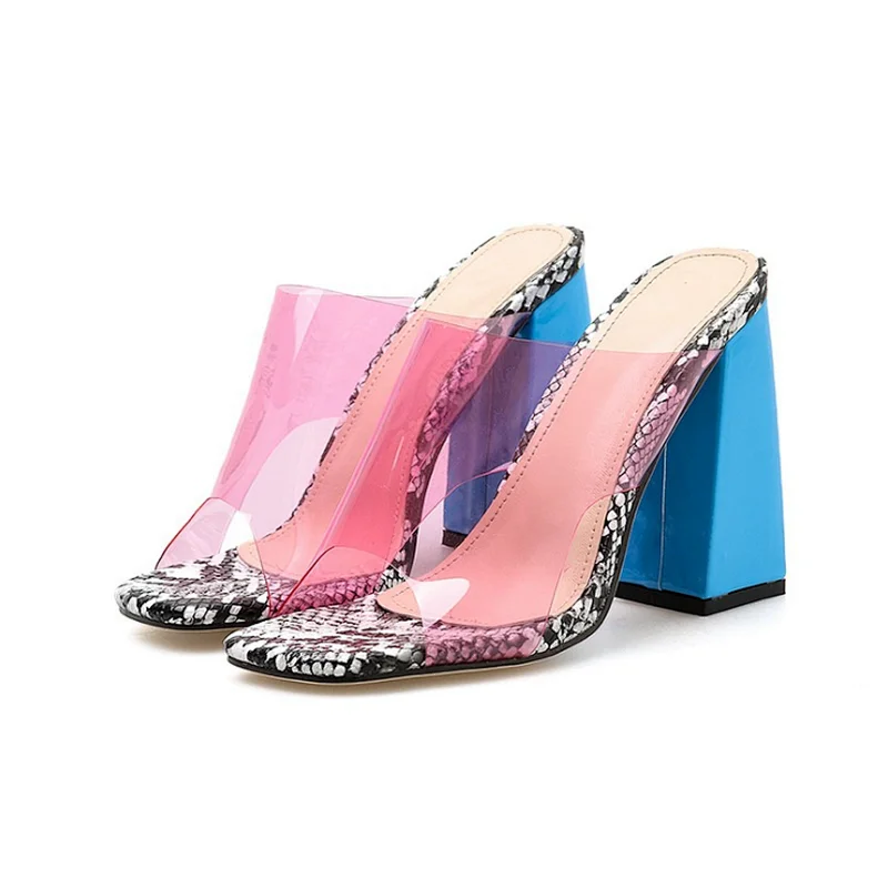 CX893-1 New Design Slip On PVC Lady Shoes Open Toe High Heels Women's Slippers Fashion Summer Block Heel Sandals