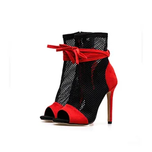 DEleventh Woman Shoes New Arrivals 2020 Sexy Ladies Sandals Mesh Peep Toe Pumps Crossed Tied Stiletto High Heels Black Orange