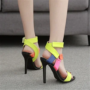 DEleventh Shoes Woman New Fashion Runway Showlatest Shoes Summer 2020 Colorful PU Leather Peep Toe Stiletto High Heels Sandals