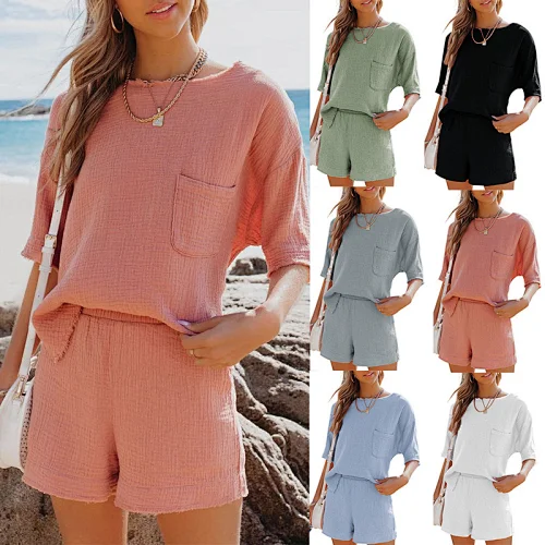 Dropshipping Summer Two Pieces Outfits Women Two Piece Short Set Casual Home Wear Set