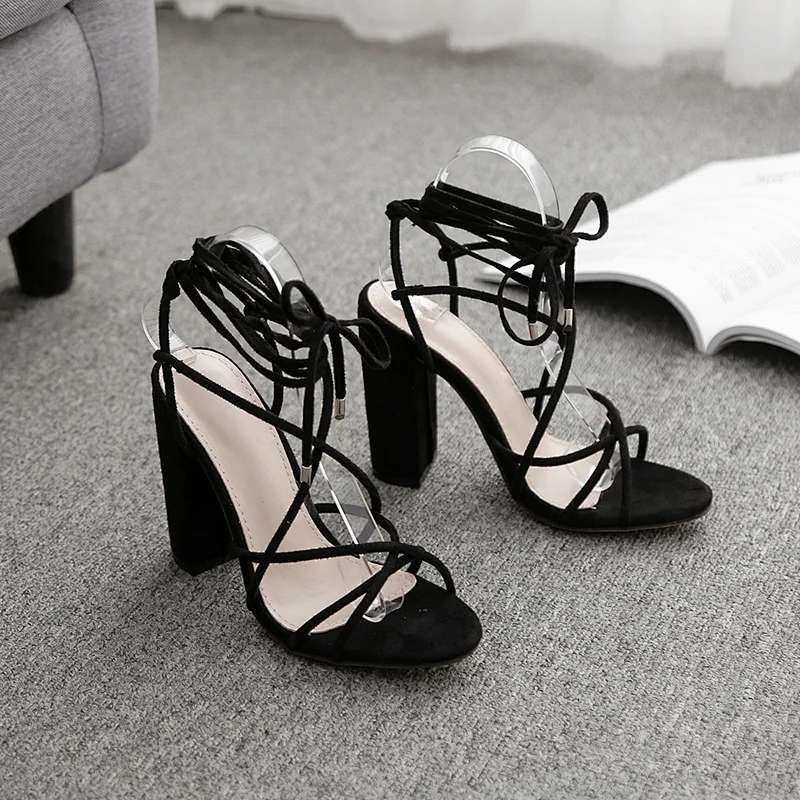 101919 DEleventh Shoes Woman Hot Selling 2020 Sexy Rome Peep-Toe Ankle Crossed Tied Party Sandals Coarser High Heels Formal