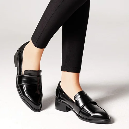 PL04 ISEEYOUFIRST shoes women New Single Fashion Solid color Versatile Patent Leather Casual Low Heeled Shoes