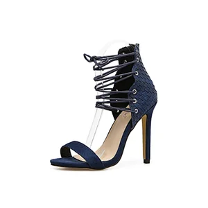 DEleventh Women Shoes Hot Selling Roman  Style PU Leather Fashion Sandals Crossed Tied Stiletto  Heels Formal Shoes Black Blue