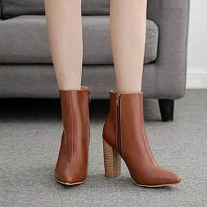 DEleventh Shoes Woman Brown Knight Boot Sexy Fashion Pointy Toe New PU Leather Coarser High Heels Elegant Shoes Winter Wholesale