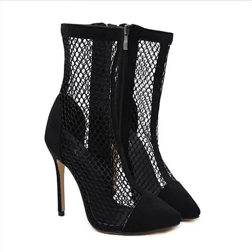 DEleventh shoes women Wholesale Popular  Celebrity Sexy Net Gauze Hollow Pointed Cool Boots black size 35-40