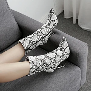 DEleventh Shoes Woman New Style Party Boots New Snakeskin Zippers Pointy Toe Stiletto High Heels Knight Boots In Stock Wholesale