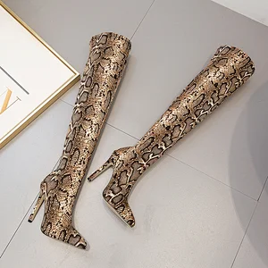DEleventh Shoes Woman Winter PU Leather Over The Knee High Boots Best Selling 2020 Snakeskin Long High Tube Ladies Fashion Shoes