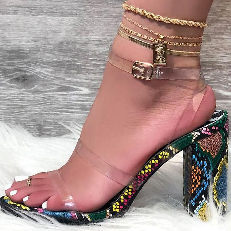 100850 DEleventh Shoes Woman Color Matching Thick High Heel Sandals New Fashion Transparent PVC Snake Party Shoes In Stock