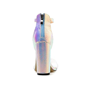 DEleventh Woman Shoes PVC Clear Colour Snakeskin Fashion Sandals Open Toe Coarser High Heels Ladies Shoes Pink Blue Plus Size