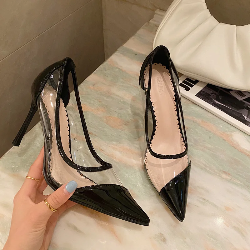 DEleventh Shoes Woman Formal Shoes New PU Leather Plaid Fashion 2020 Sexy Pointy Toe Stiletto High Heels Office Pump Beige Black