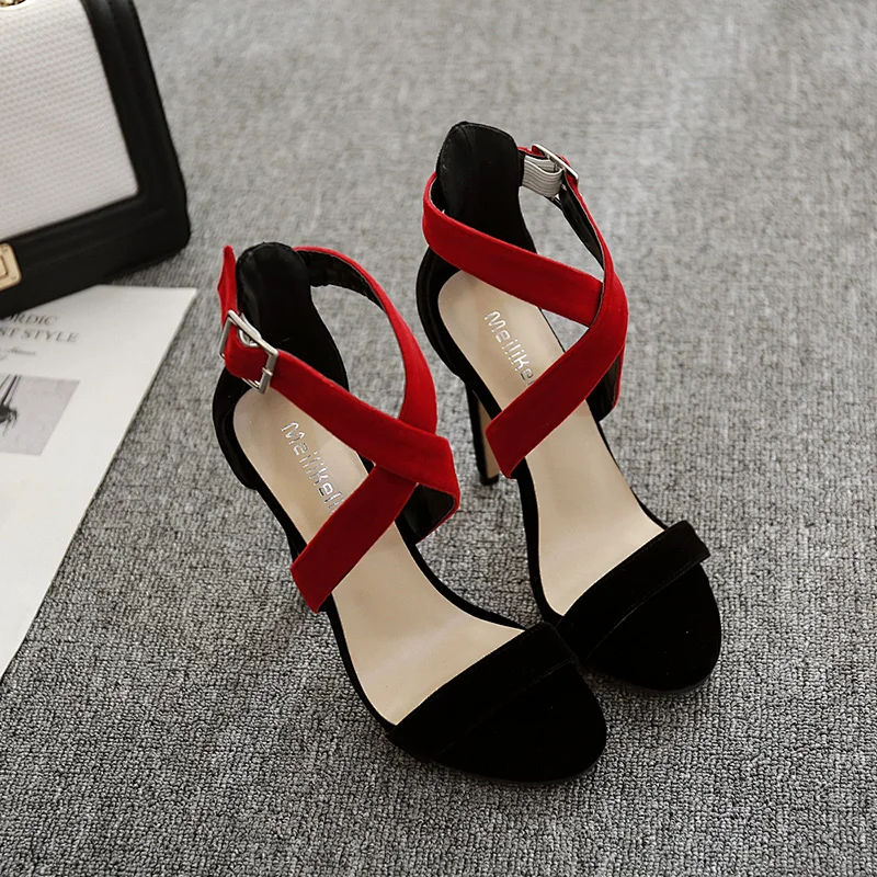DEleventh Women Shoes 2020 Summer New Arrivals Suede Cross-Strap Sandals Rome Open Toe Stiletto High Heels Ladies Fashion Shoes