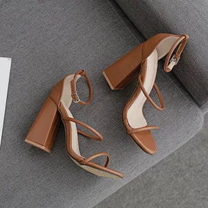 DEleventh Shoes Woman 2020 New Fashion PU Leather Peep-Toe Heels Sandals Rome  Coarser High Heels Ladies Dress Shoes Plus Size