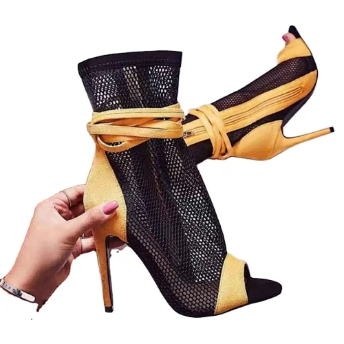 ISEEYOUFIRST Shoes Woman 2020 Summer Ladies Fashion Stiletto Heel Shoes New Arrivals Mesh Peep Toe High Heels Sandal Pumps Black