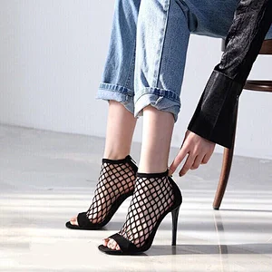 Deleventh Shoes Woman Punk Style Sexy Mesh Peep Toe Pumps Stiletto High Heels Fashion Sandals Summer In Stock Wholesale Black