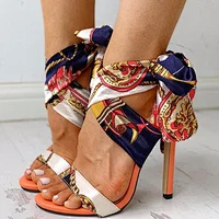 100049 DEleventh Shoes Woman New Design 2020 Ladies Shoes Designer Silk Lace up Stiletto Heel Ankle Strap Heels Sandals Orange
