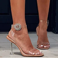 101871 New summer slim heel high heel with diamond transparent sandals women's head crystal heel