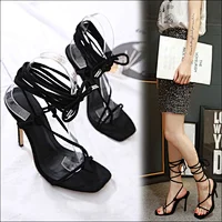 101172  Women Sandals Thin High Heel 12CM Ladies Shoes Feather Ankle Buckle Strap Crystal Party Dress Wedding Sandal