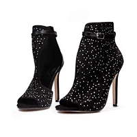 101874  Latest New Design Custom Ladies Elegant Glitter Sexy High Heels Boots Shoes for Women Black