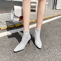 DEleventh Shoes Woman New Design Sexy Pointy Toe Sequin High Heels Ankle Boots Coarser High Heel Autumn Party Shoes Three Colors
