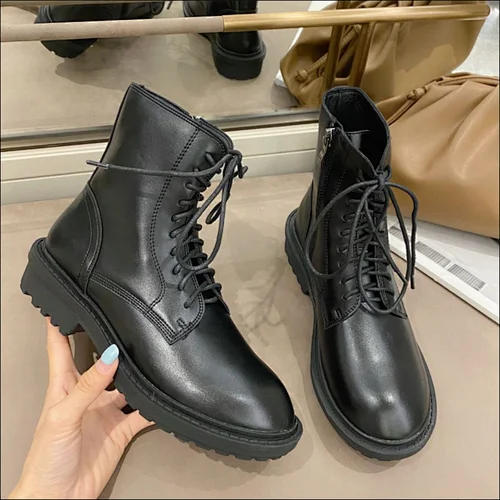 GY6806-1-2 Autumn Women Boots Back Zipper Ankle Boots Cow Leather Upper Women Shoes