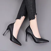 DEleventh Shoes Woman New Style Pointy Toe Slip-On PU Leather Formal Pumps Stiletto High Heels Ladies Office Shoes Black Beige