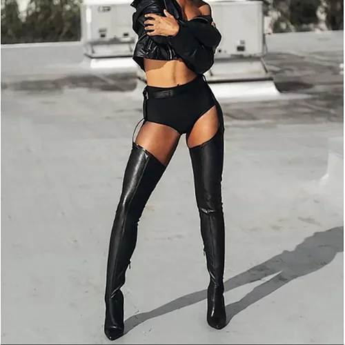 100422  APE chap boots Long Style Waterproof Black Leather Women Over the Knee Thigh High Boots stock Black Classic ladies boots