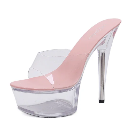 Deleventh shoes wholesale italy design elegant high heel ladies transparent platform slippers latest fetish stripper shoes