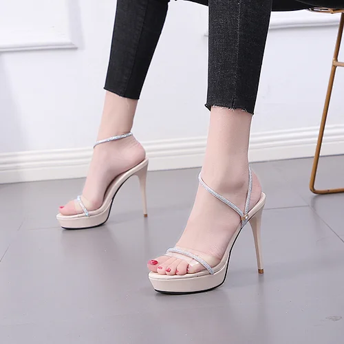 DEleventh Shoes Woman New Waterproof Platform Shoes PVC Clear Sexy Rhinestone Peep Toe Stiletto High Heels Party Sandals Summer