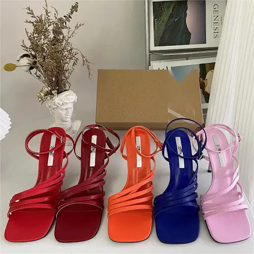 DEleventh shoes 116928 ladies designer heels quality women shoes Custom strappy heels solid color orange blue high heel sandals