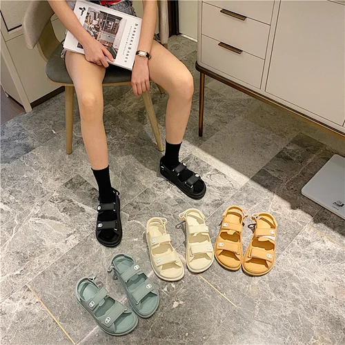 DEleventh Shoes Woman Flats Shoes New Arrivals 2020 PVC Jelly Sandal Rome Peep Toe Summer Shoes Blue Black Beige Yellow In Stock