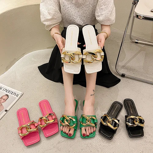 Ladies Summer Sandals Beach Shoes Black Color Women Flat Shoes Slides Slippers