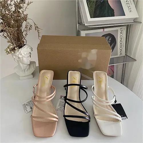 DEleventh Shoes Z 666-12 high quality ladies sandals slipper women heels shoes slip on black white pink high heel slippers