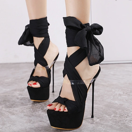 102192 DEleventh brand shoes summer fashion metal stiletto heel cross strap tie up women sandals platform knotted female pumps
