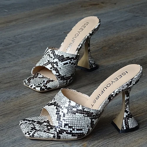 680-1 High Heel Fashion Personality Elegant Women Shoes Square Open Toe Slippers Summer Sandals Black silver Serpentine