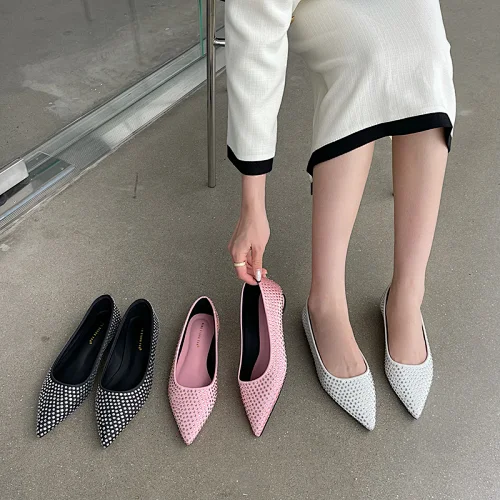 DEleventh Shoes M8-2 Casual women shoes shinning rhinestone decoration pink shoes for ladies custom slip on flat mules stock