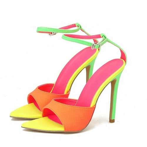 601-11 Deleventh shoes  Ladies Thin Heel Sandals Women designer heels New Fashion colorful mixed color heeled sandals stock